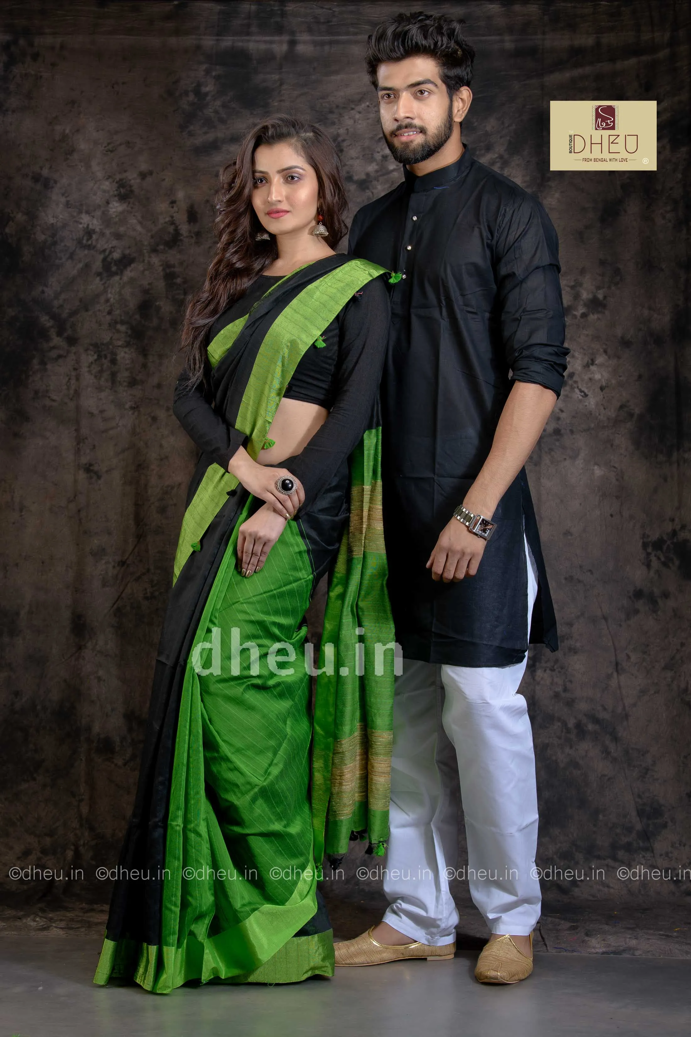 Handloom Saree-Kurta Couple Set