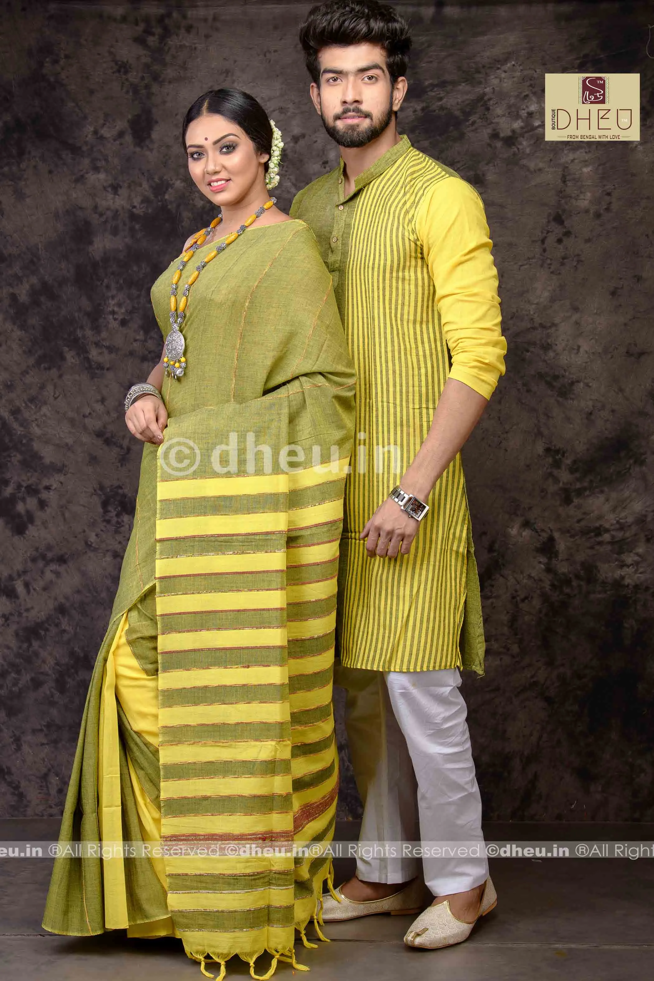 Hara Vara-Handloom Pure Cotton Saree-Kurta Couple Set