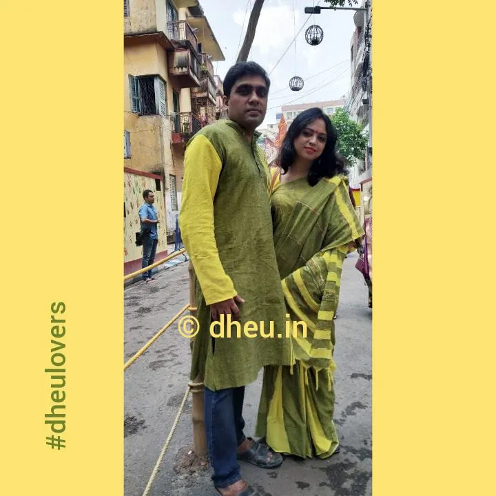 Hara Vara-Handloom Pure Cotton Saree-Kurta Couple Set