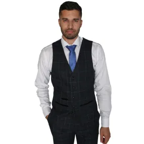 Harvey - Men's Navy Check Waistcoat for Wedding Prom