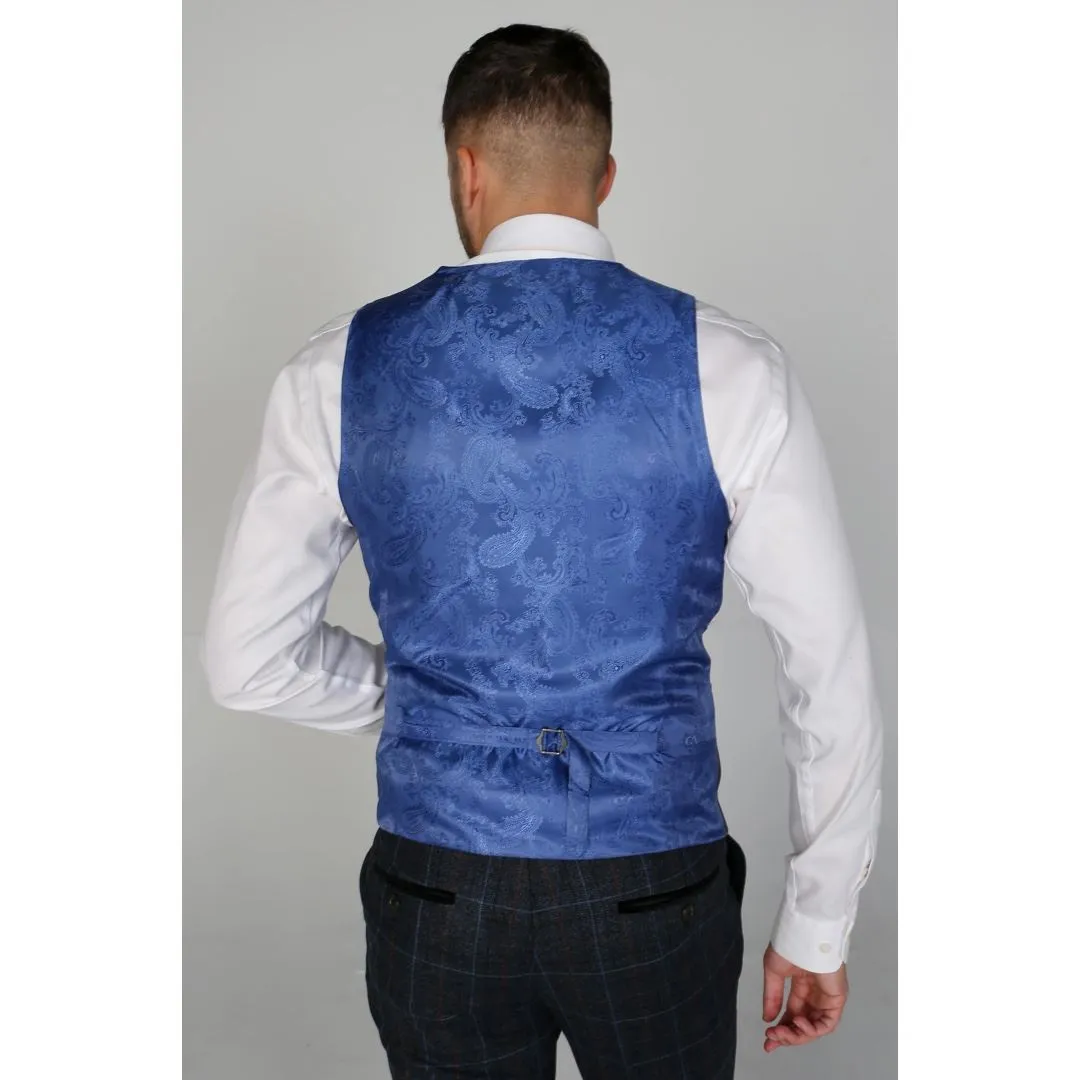 Harvey - Men's Navy Check Waistcoat for Wedding Prom