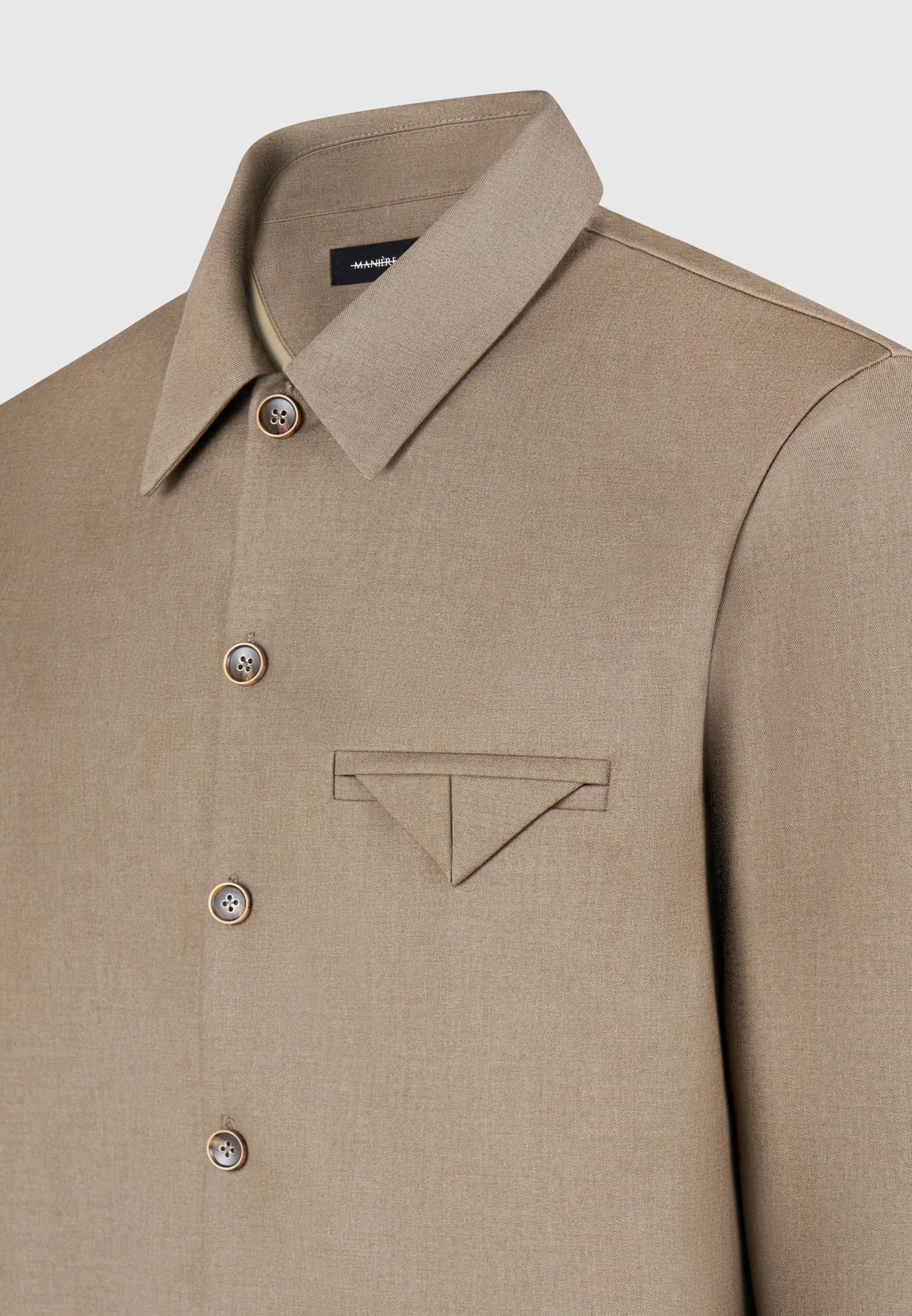 Hatched Tailored Long Sleeve Overshirt - Khaki