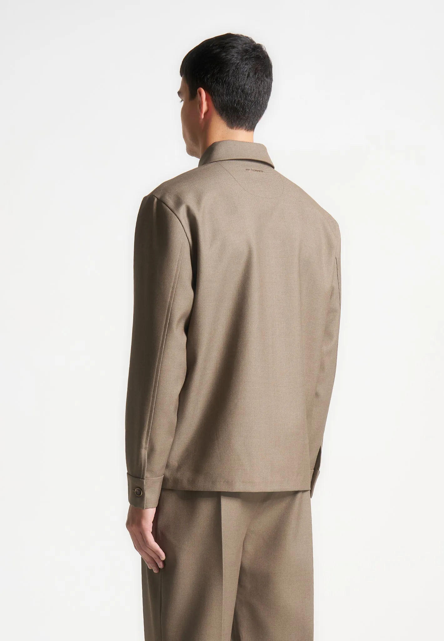 Hatched Tailored Long Sleeve Overshirt - Khaki