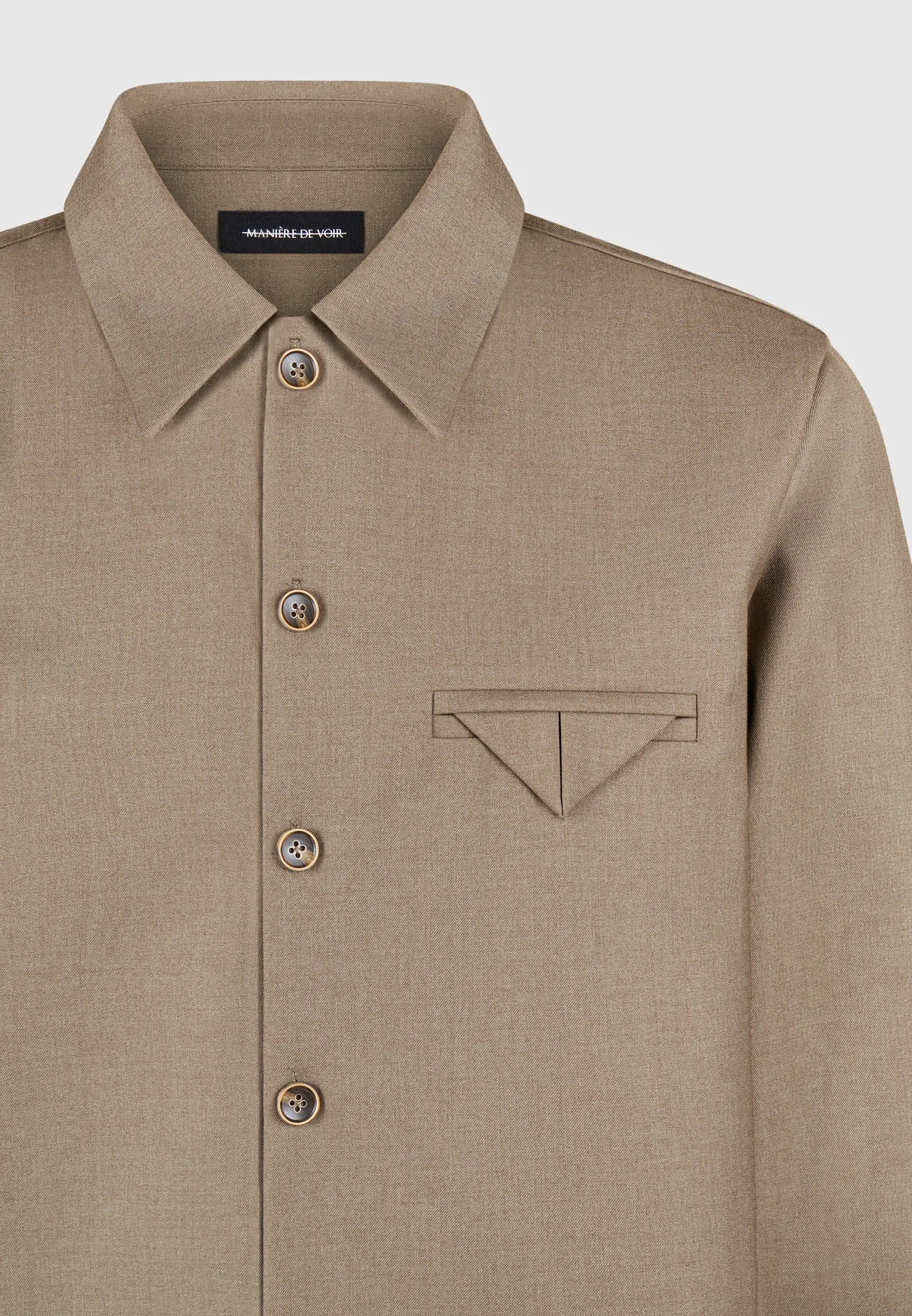 Hatched Tailored Long Sleeve Overshirt - Khaki