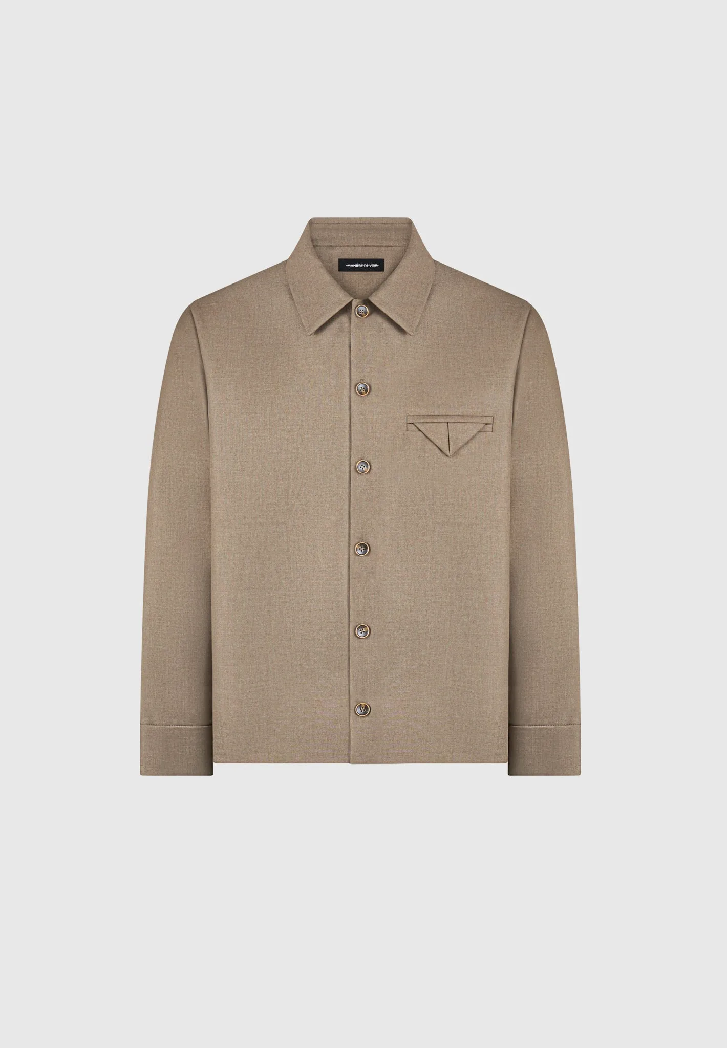 Hatched Tailored Long Sleeve Overshirt - Khaki