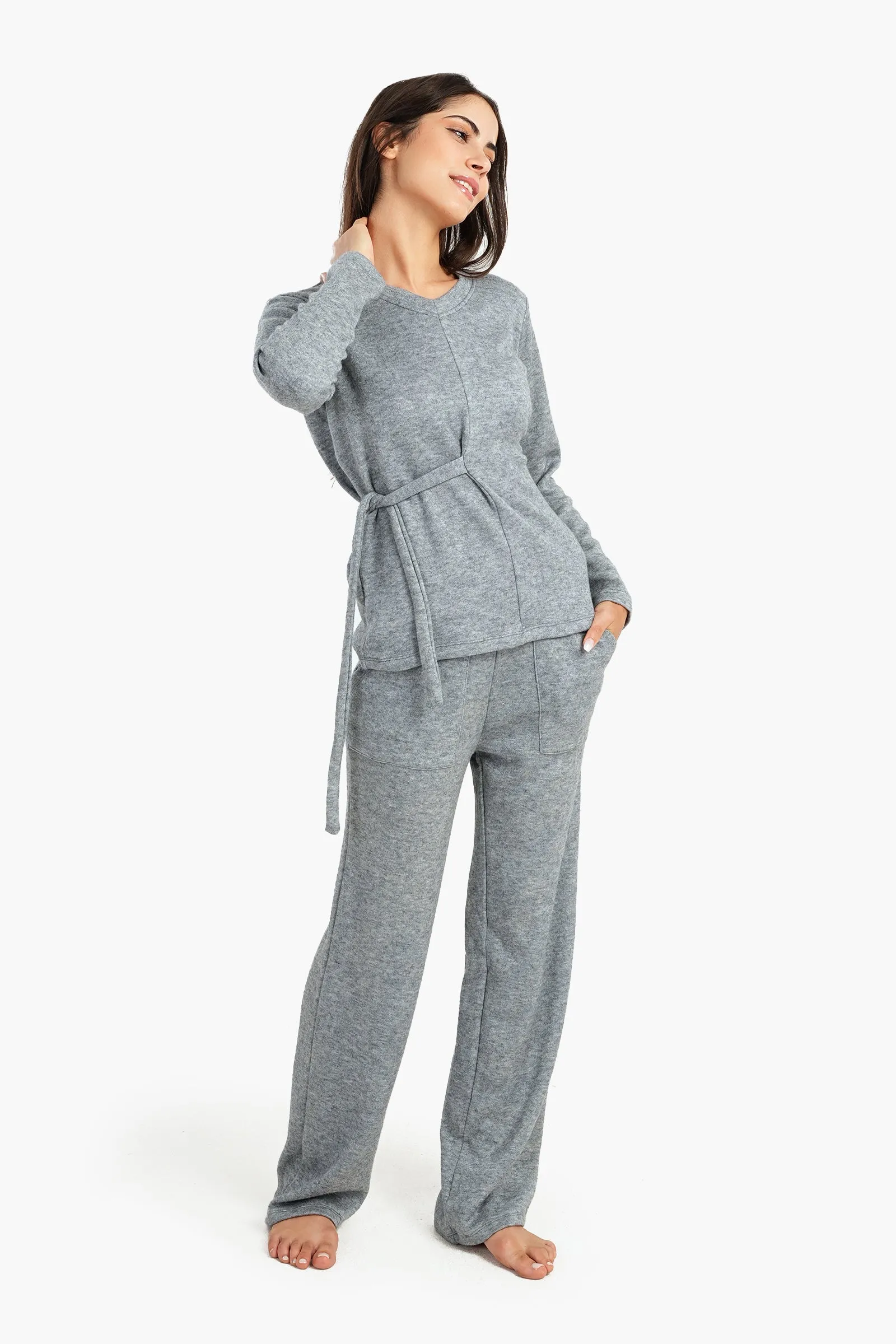 Heather Grey Knitted Pyjama Set