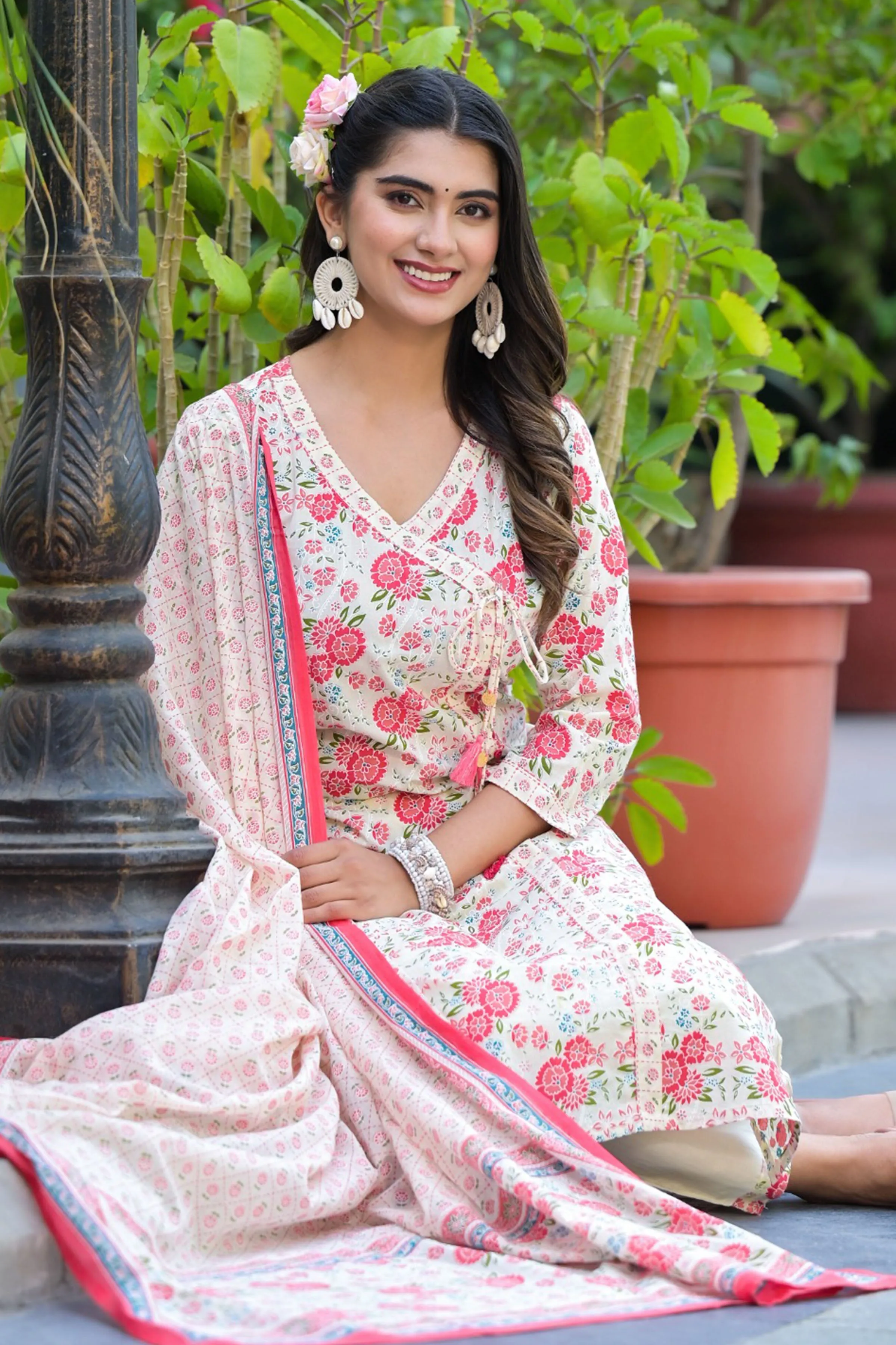 Ivory Pink Angrakha Suit Set