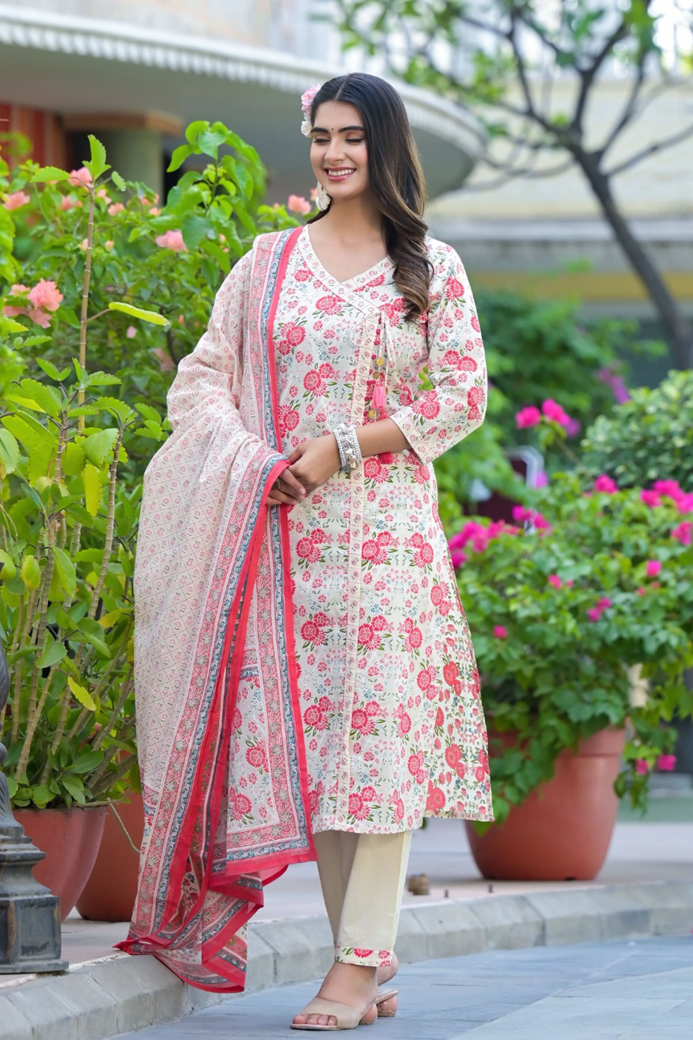 Ivory Pink Angrakha Suit Set