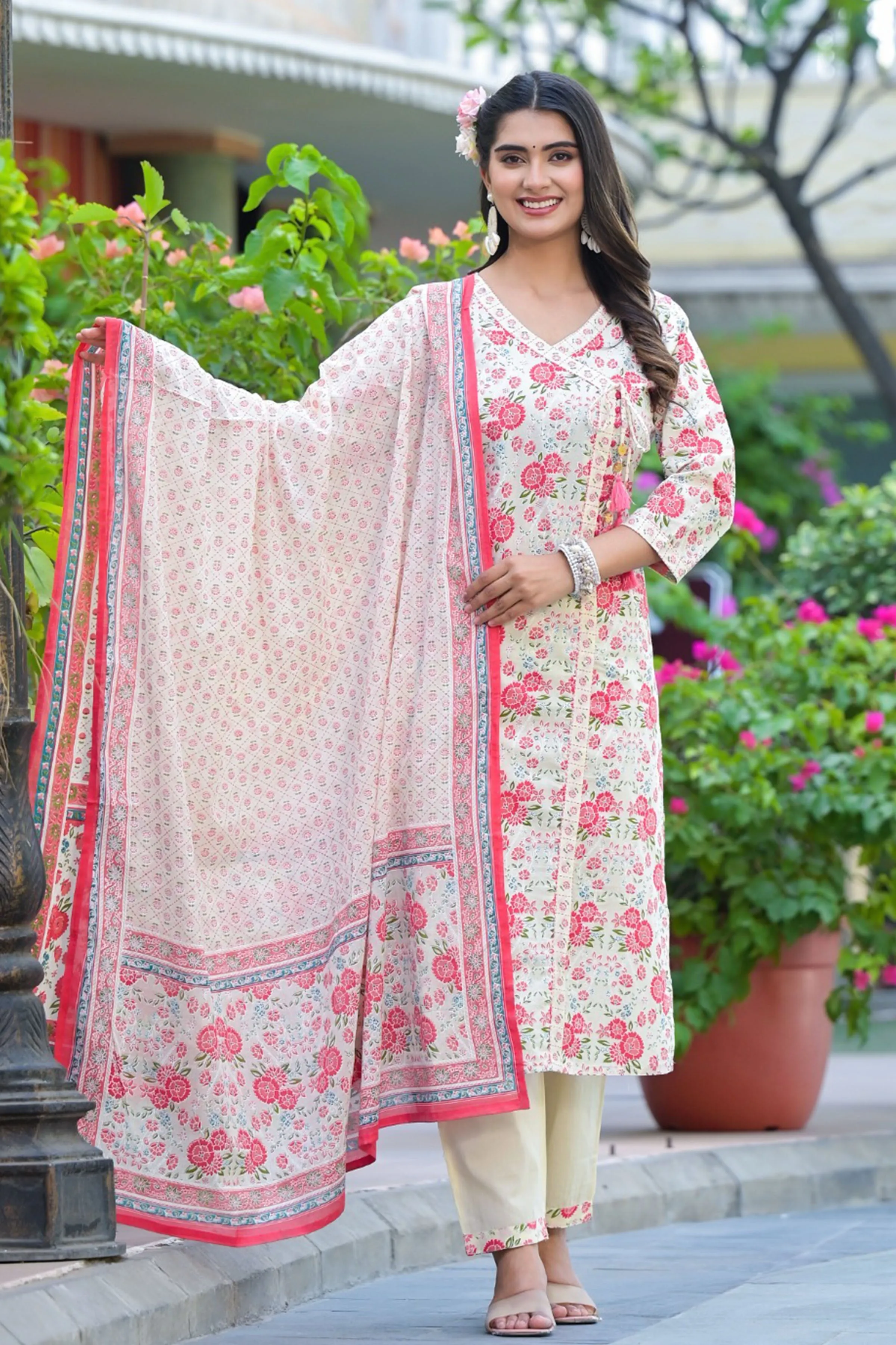 Ivory Pink Angrakha Suit Set