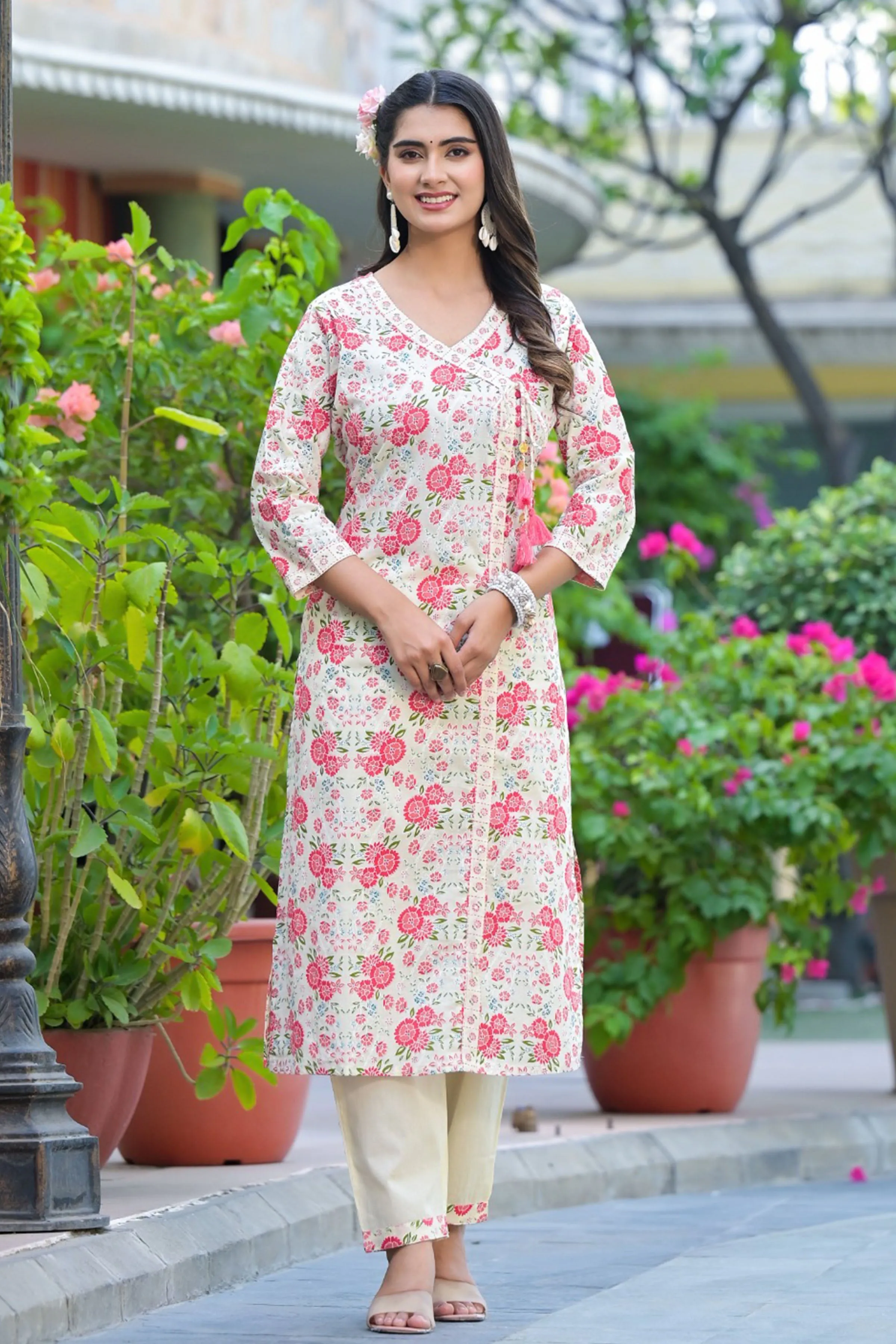 Ivory Pink Angrakha Suit Set