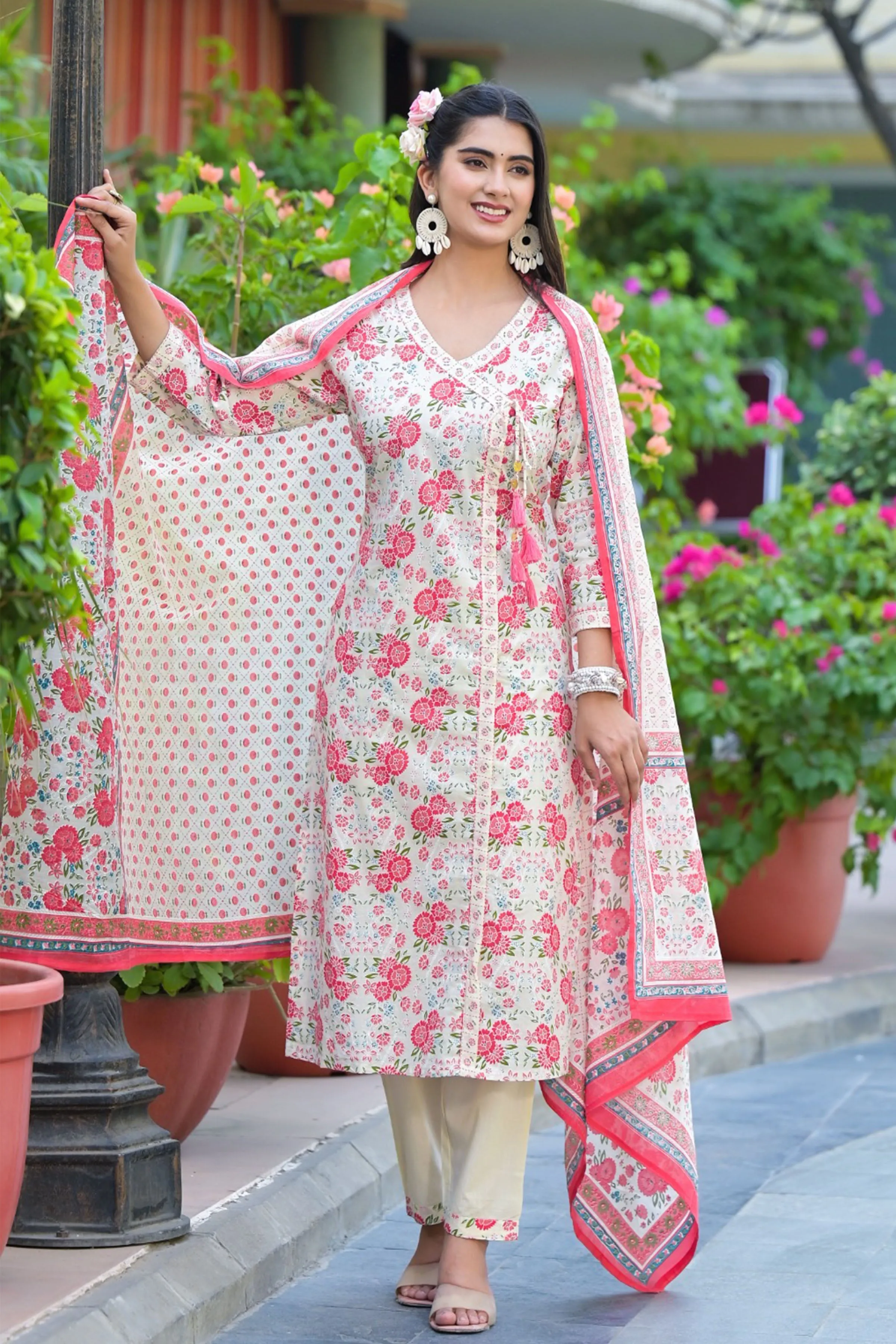 Ivory Pink Angrakha Suit Set