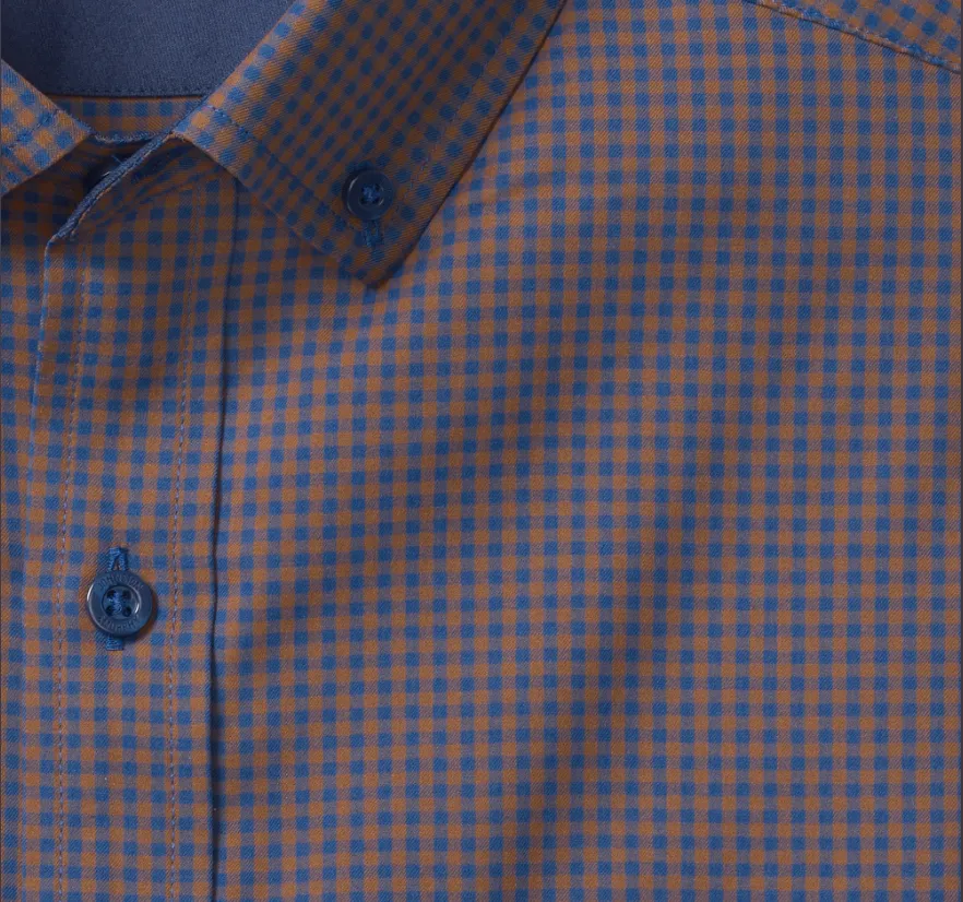 Johnston & MurphyXC4® Long-Sleeve Stretch-Woven Shirt Brown/Navy Gingham