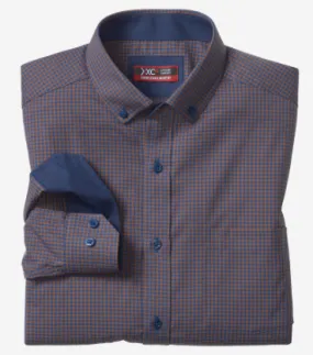 Johnston & MurphyXC4® Long-Sleeve Stretch-Woven Shirt Brown/Navy Gingham