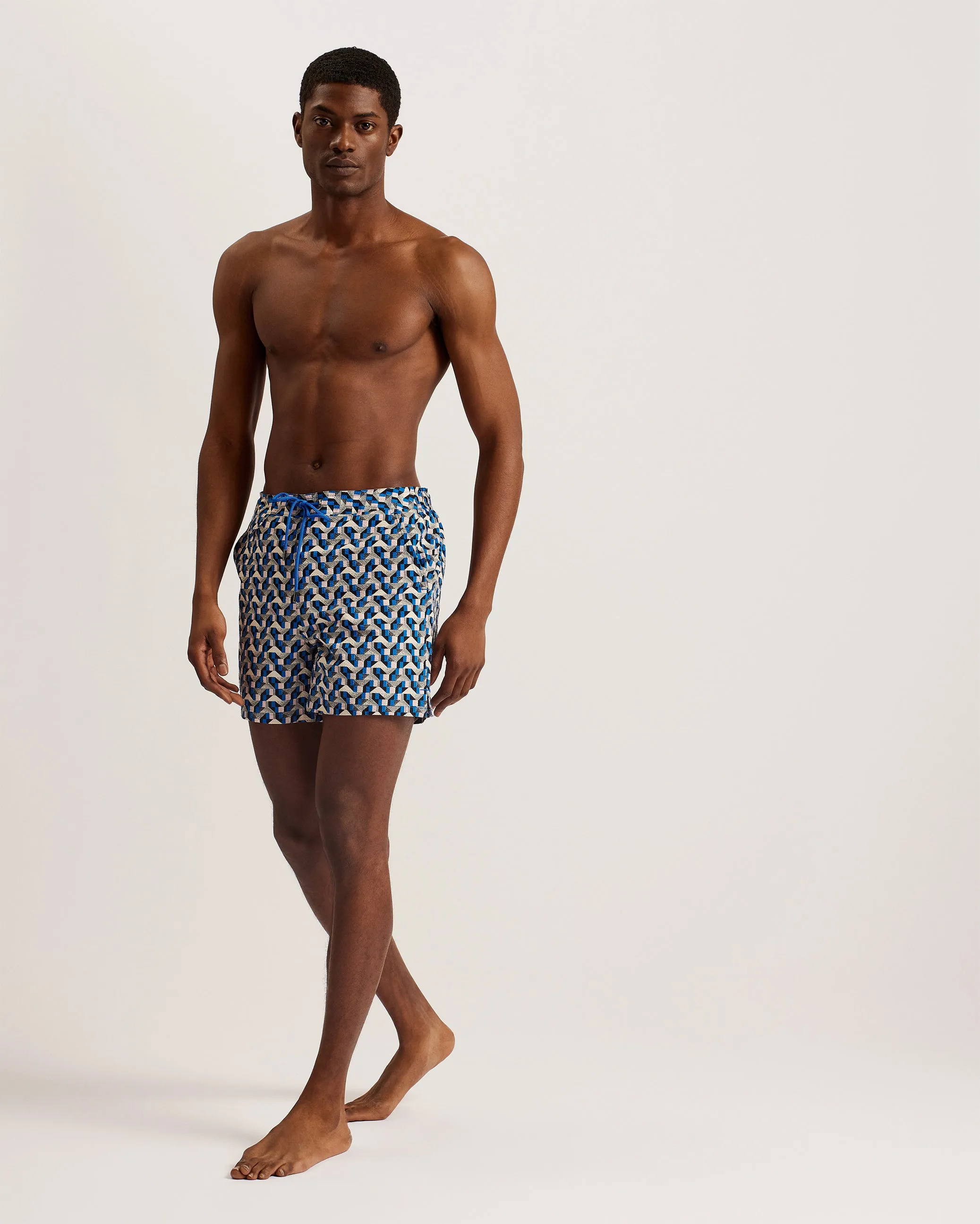 Joris Geometric Seersucker Swimshort Blue