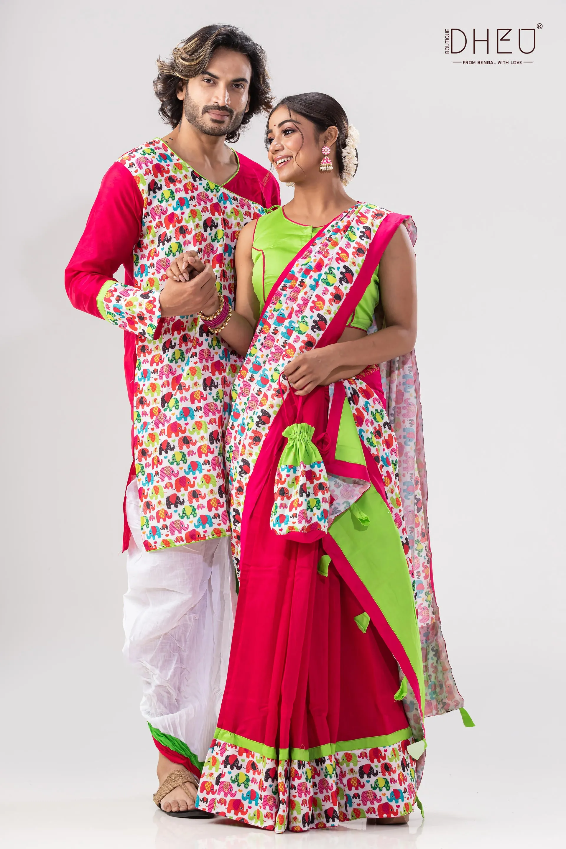 Kacher Manush-Mekhela-Kurta Couple Set