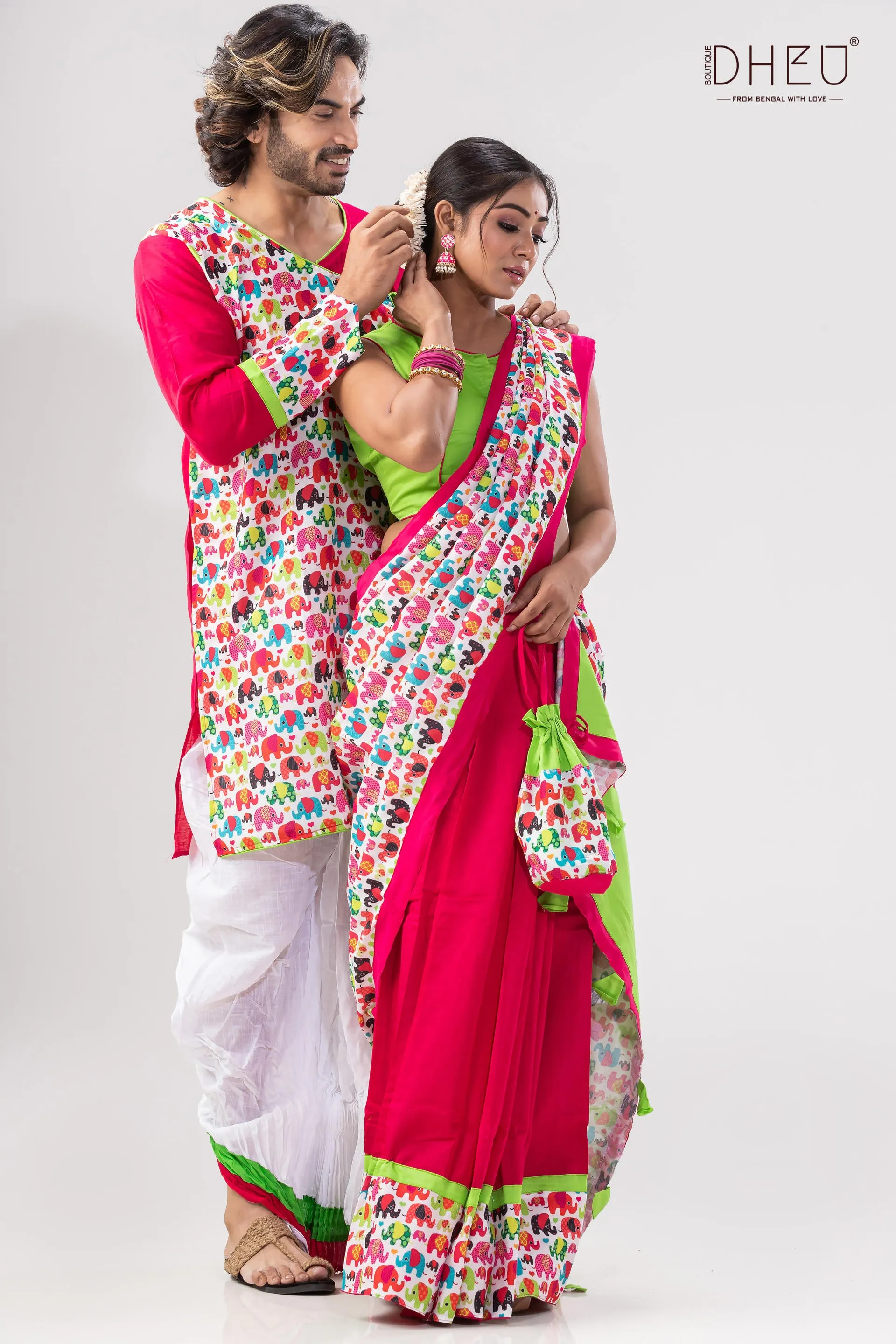 Kacher Manush-Mekhela-Kurta Couple Set