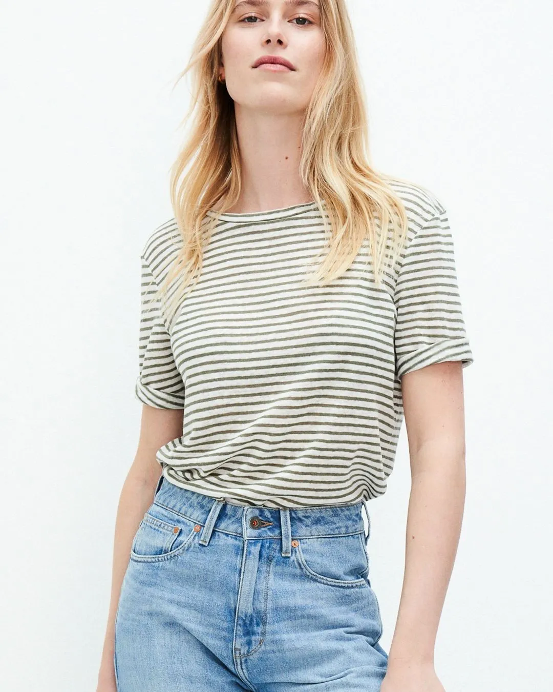 KUYICHI Olivia striped t-shirt off white sage women