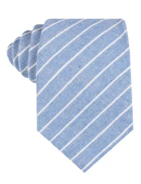 Linen Tie - Pinstripe - Blue with White