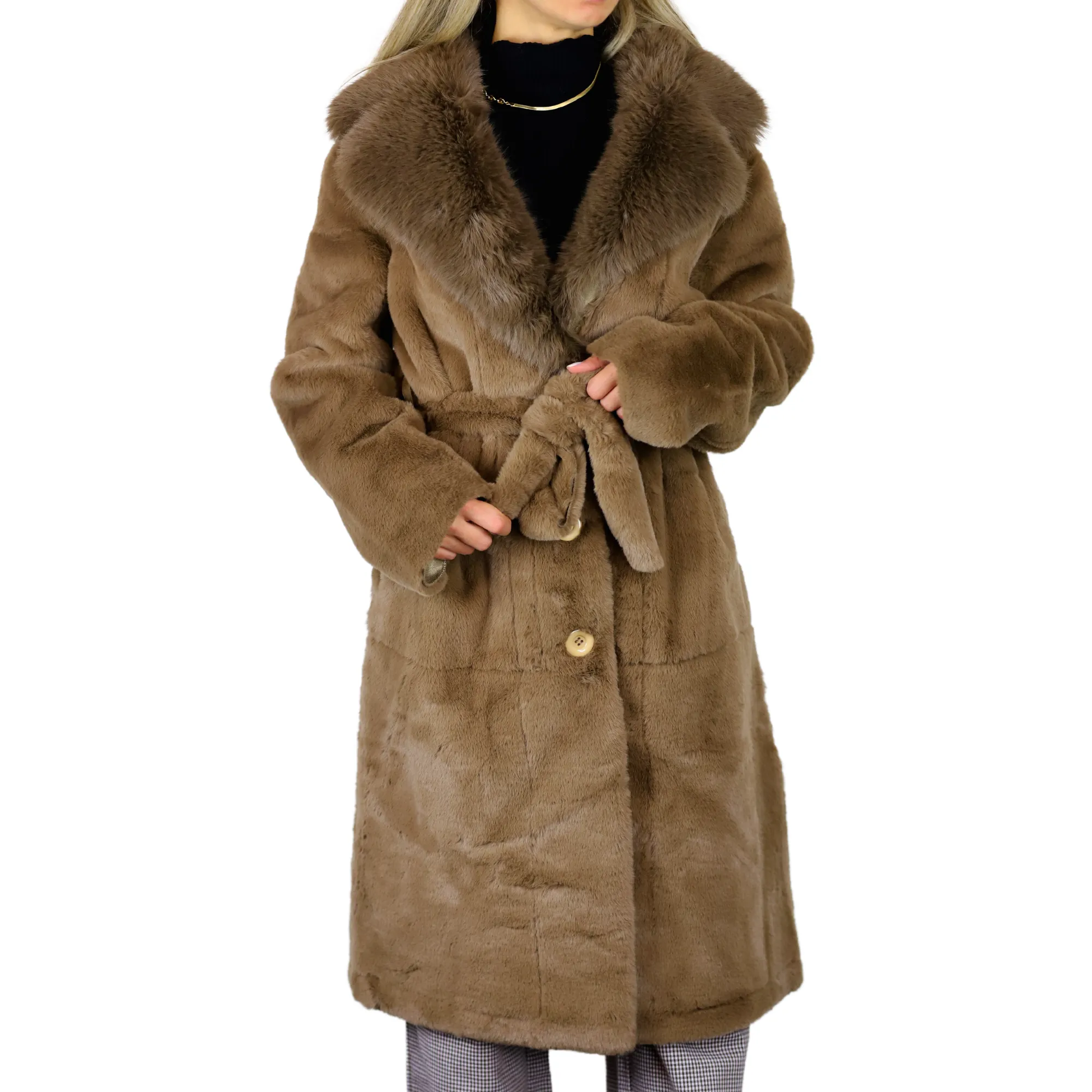 Long Faux Fur Waist Coat - Camel