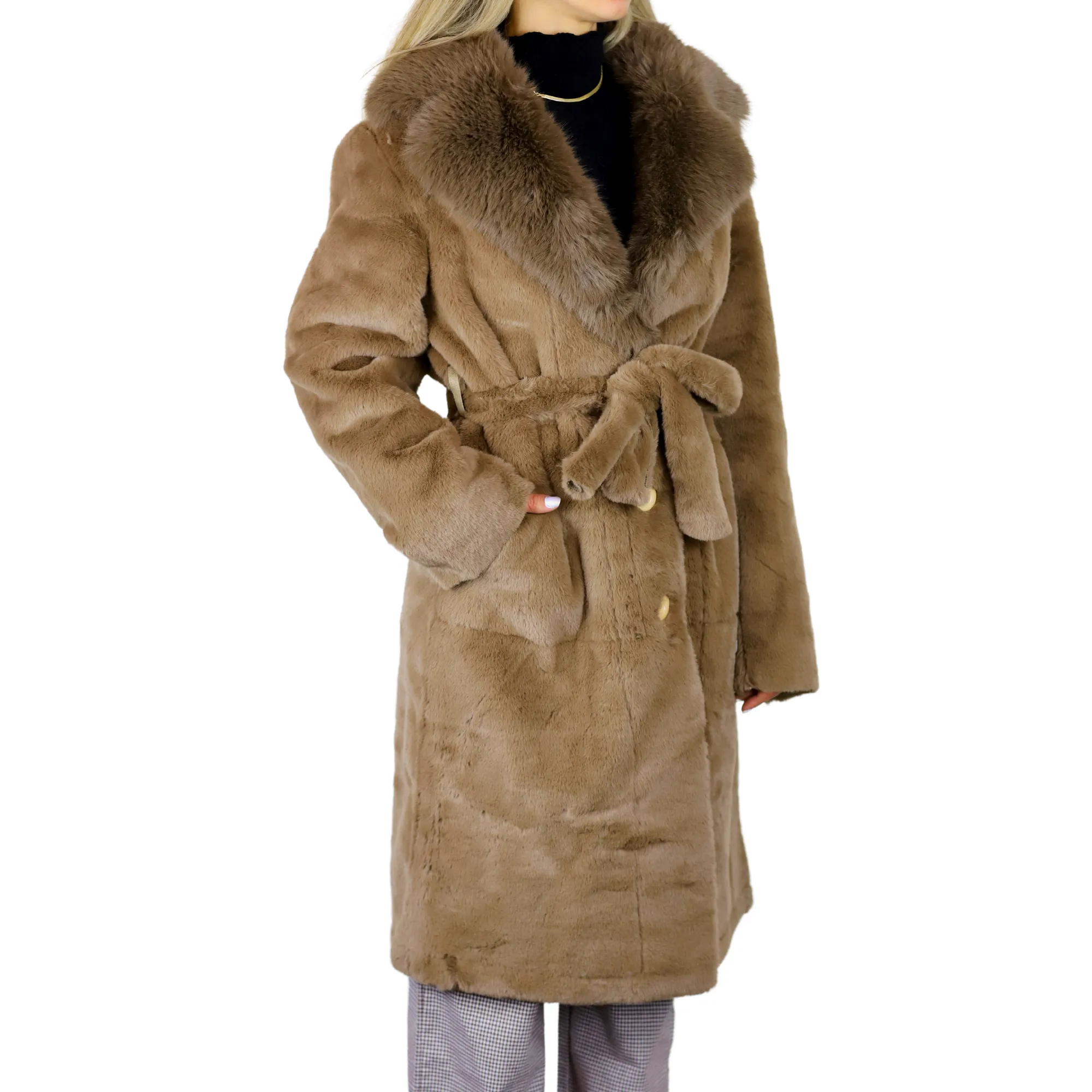 Long Faux Fur Waist Coat - Camel