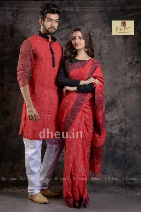 M O U C H A K -Handloom Pure Cotton Jharna-Khadi Saree-Kurta Couple Set