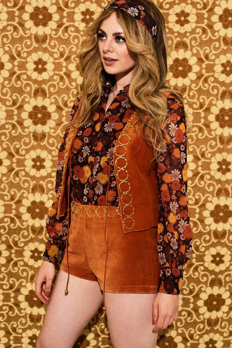 Mama Roux Orange Velvet O Ring Waistcoat