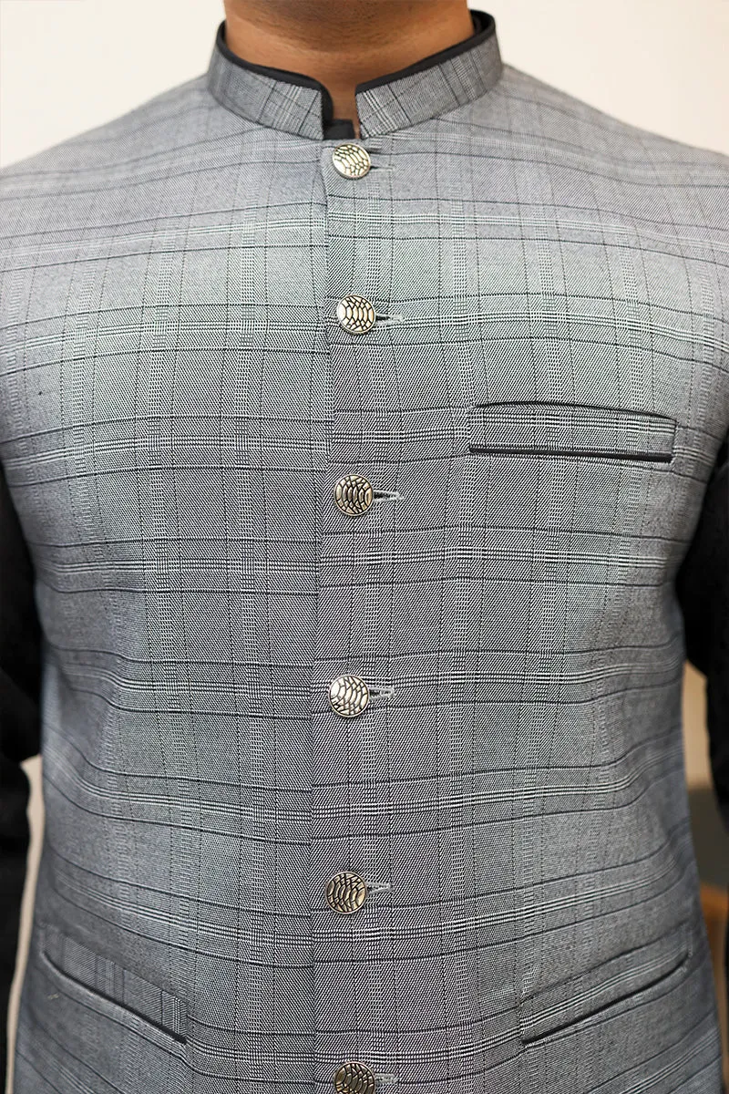 Men Dyed Check Waistcoat Grey