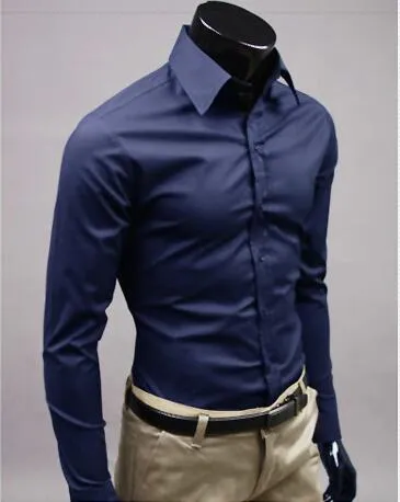 Men Long Sleeve Casual Slim Fit Solid Color Shirt