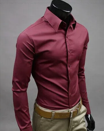 Men Long Sleeve Casual Slim Fit Solid Color Shirt