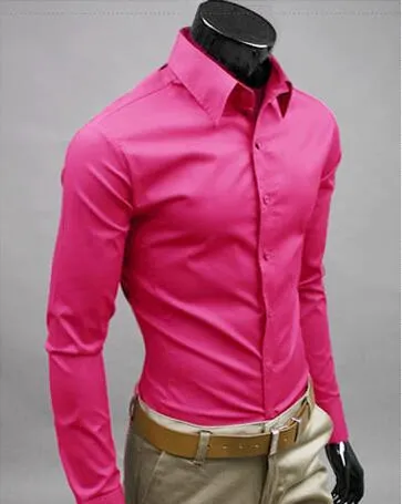 Men Long Sleeve Casual Slim Fit Solid Color Shirt