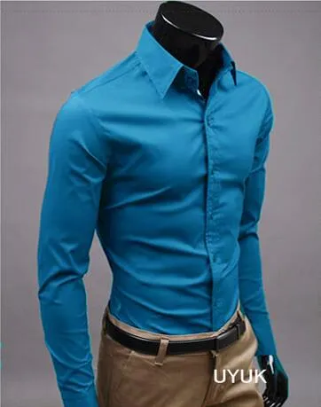 Men Long Sleeve Casual Slim Fit Solid Color Shirt