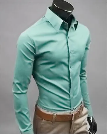 Men Long Sleeve Casual Slim Fit Solid Color Shirt