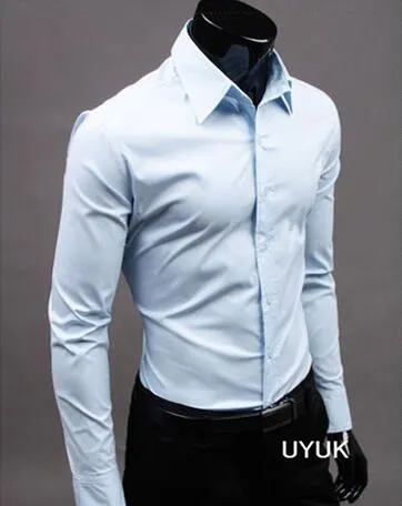 Men Long Sleeve Casual Slim Fit Solid Color Shirt