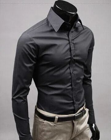 Men Long Sleeve Casual Slim Fit Solid Color Shirt