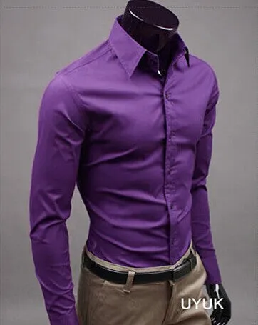 Men Long Sleeve Casual Slim Fit Solid Color Shirt