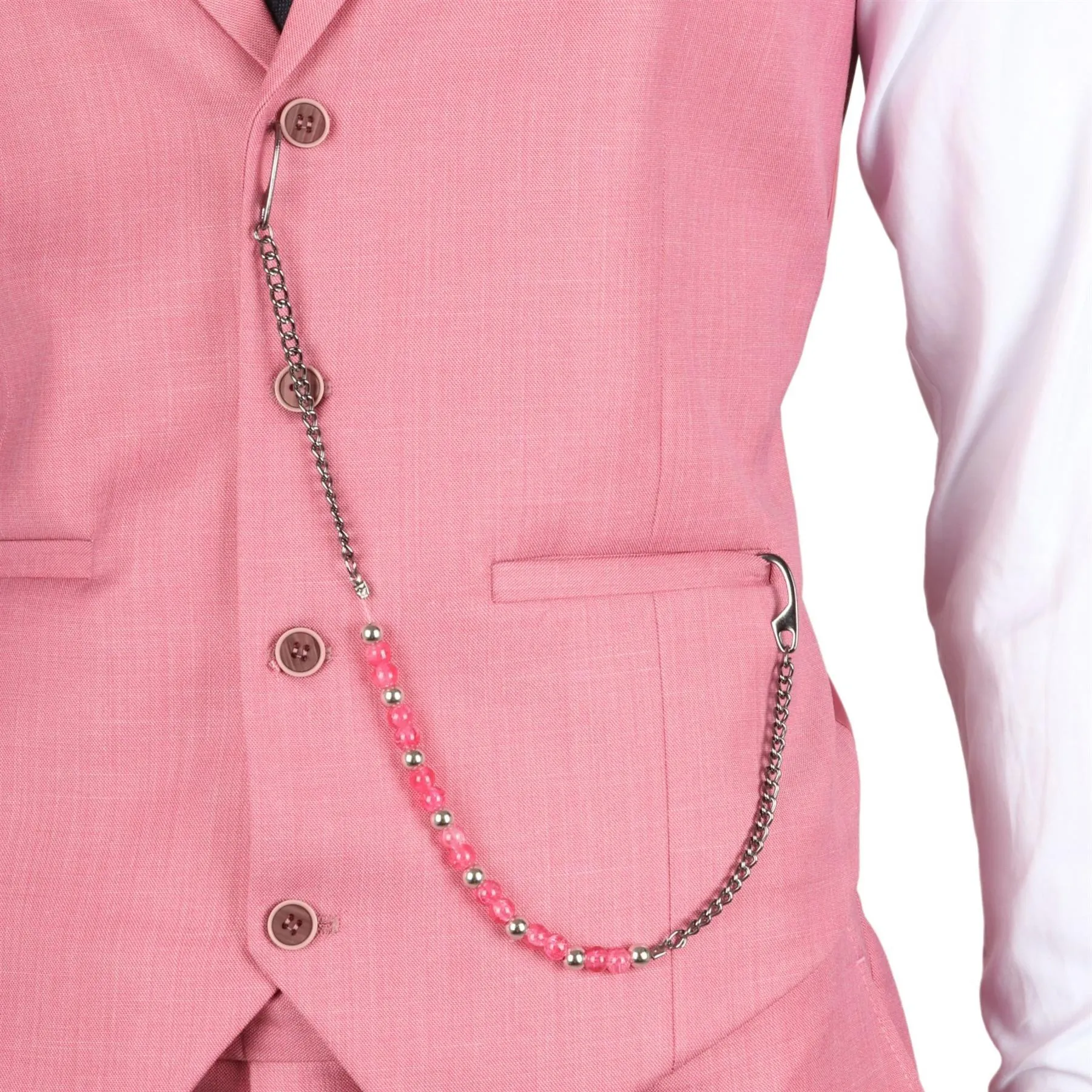 Men's Classic 3 Piece Suit Blush Pink Pocket Chain Wedding Tailored Fit Vintage Formal