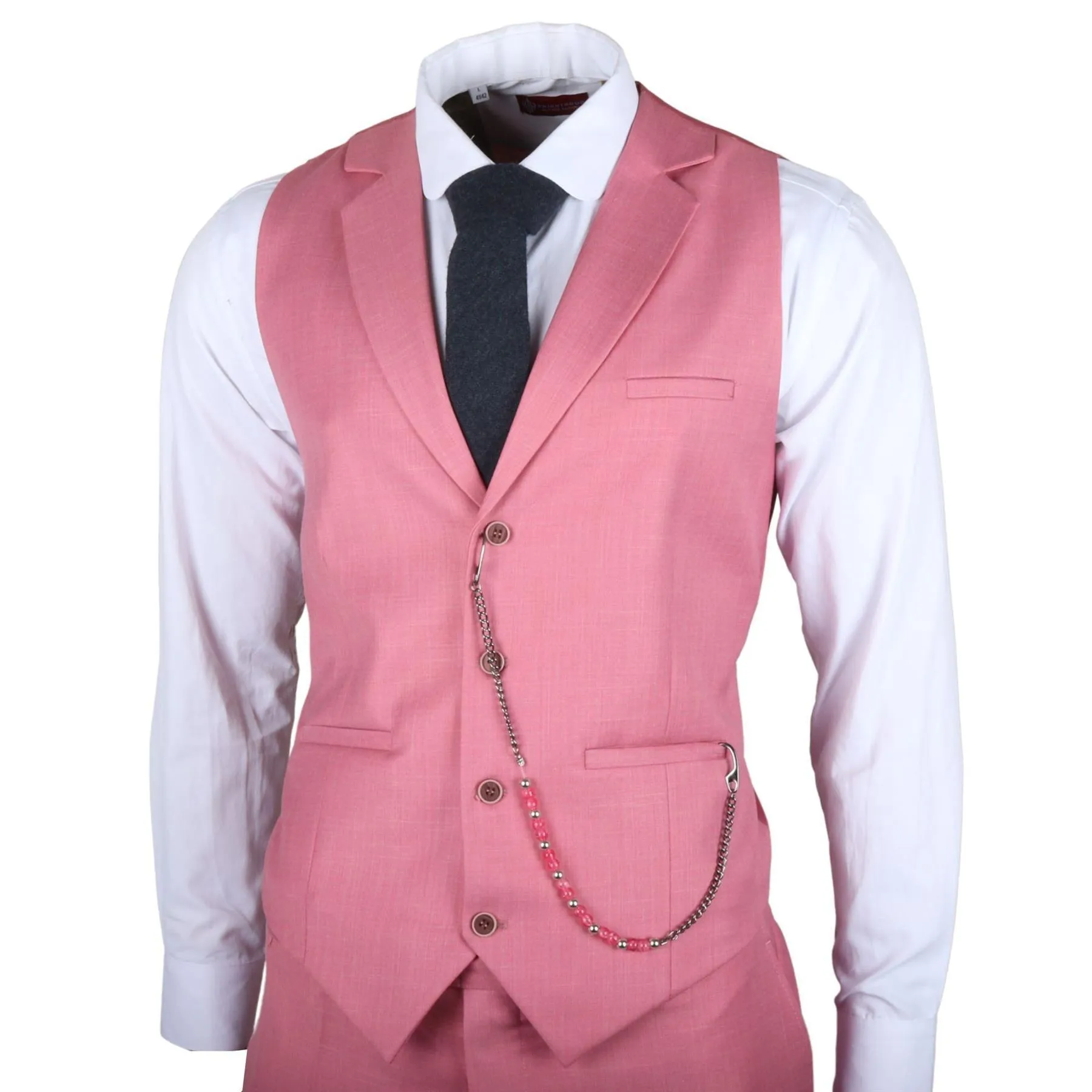 Men's Classic 3 Piece Suit Blush Pink Pocket Chain Wedding Tailored Fit Vintage Formal