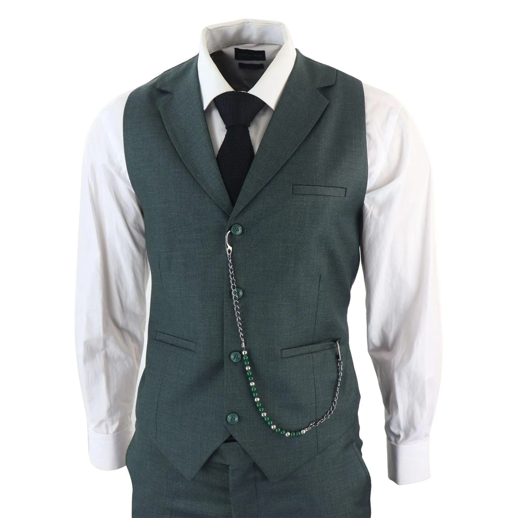 Mens Classic 3 Piece Suit Olive Green Pocket Chain Wedding Tailored Fit Vintage Formal