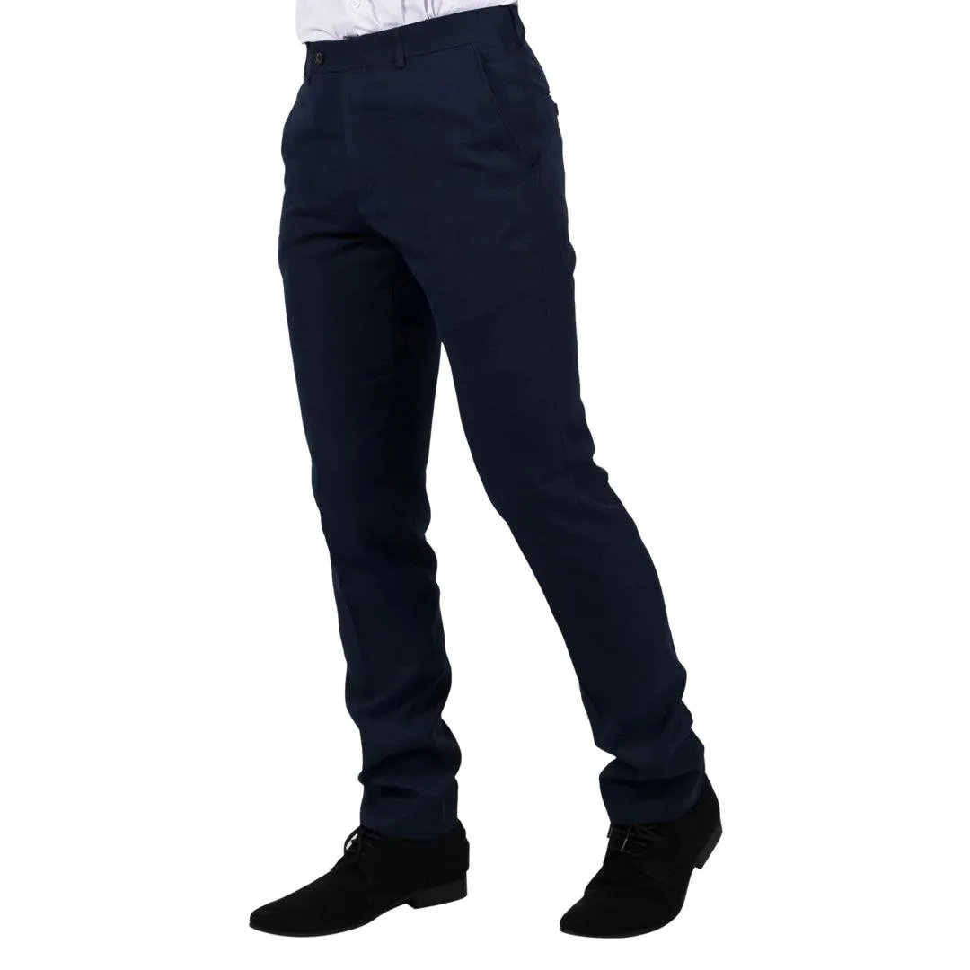 Mens Navy 3 Piece Trousers Tailored Fit Smart Formal Classic Wedding Retro Vintage