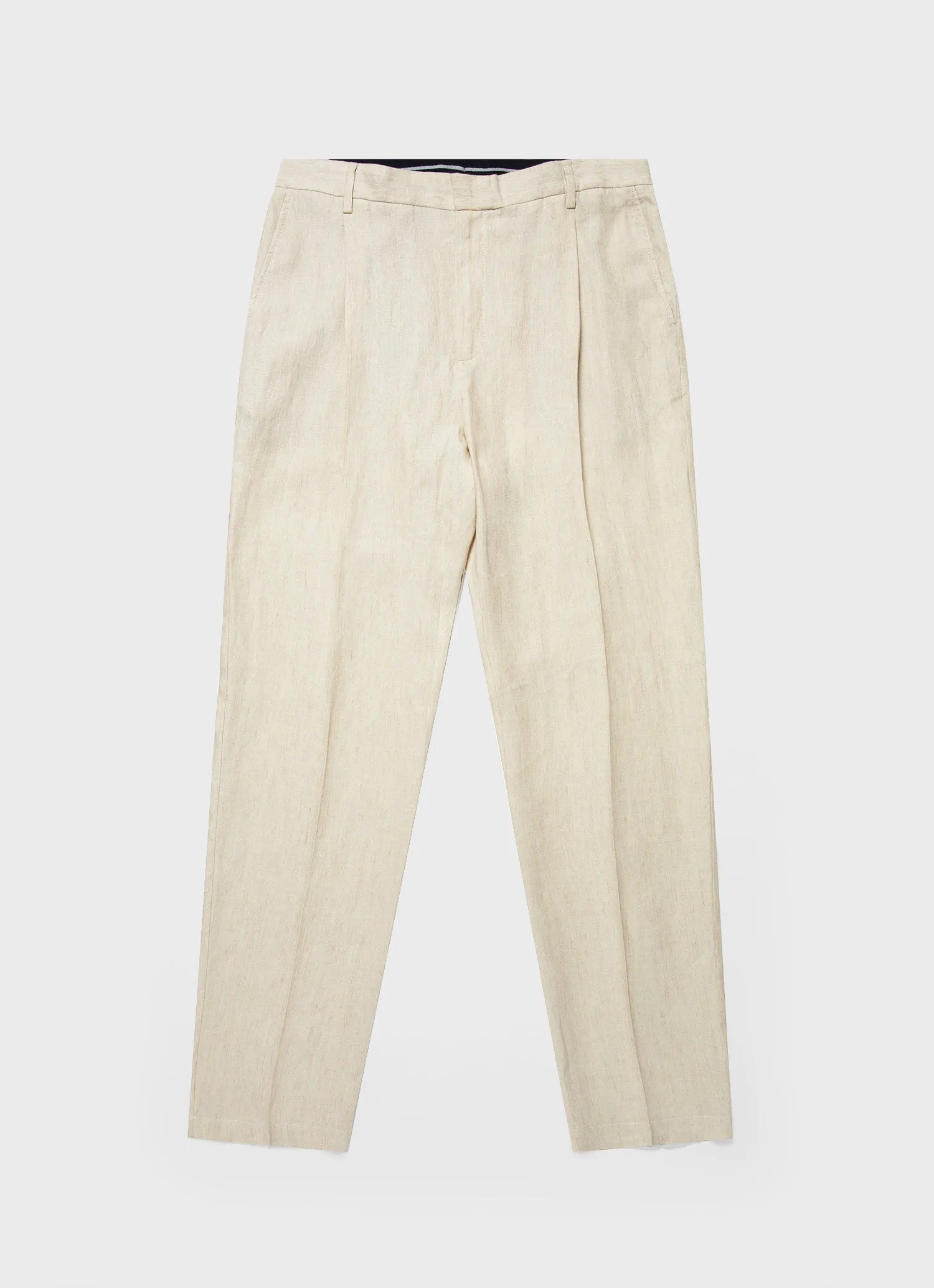 Men's Pleated Linen Trouser in Light Sand