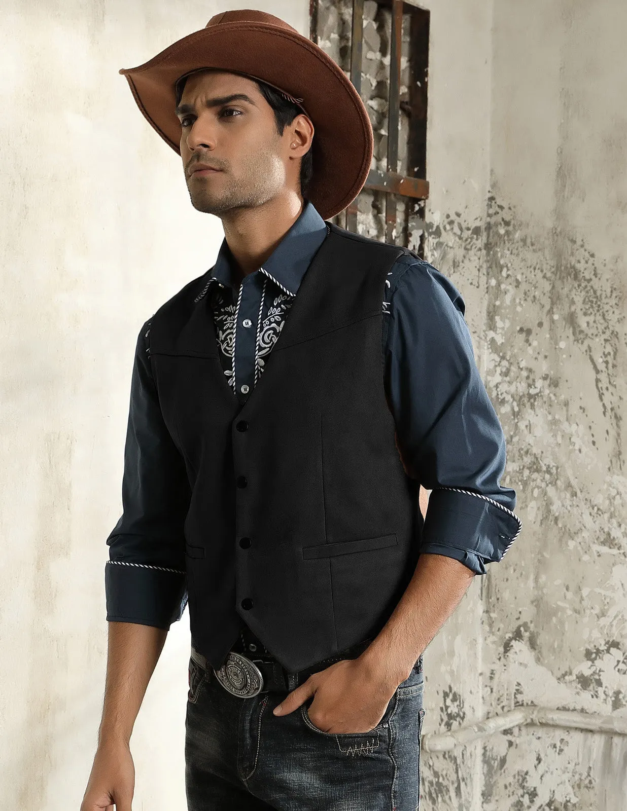 Men's Suede Leather Suit Vest Casual Western Cowboy Waistcoat Vests