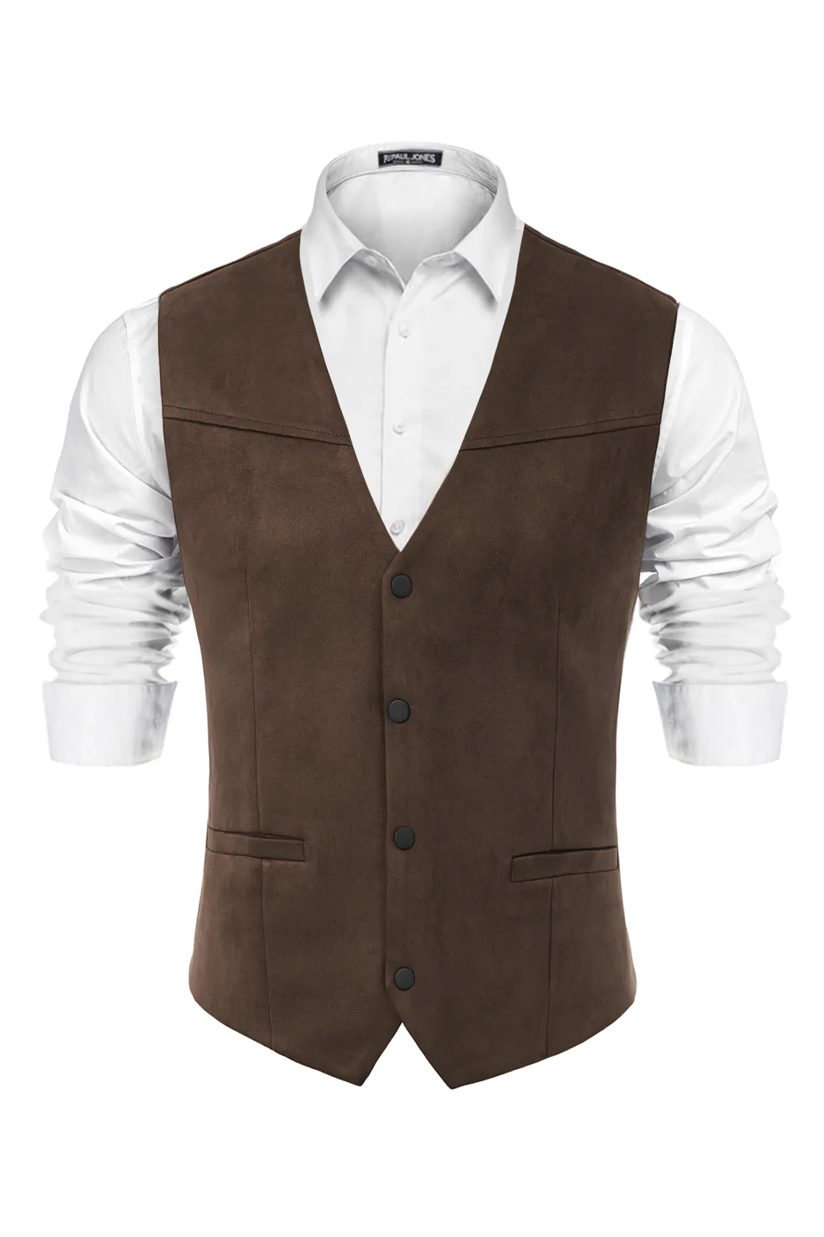 Men's Suede Leather Suit Vest Casual Western Cowboy Waistcoat Vests