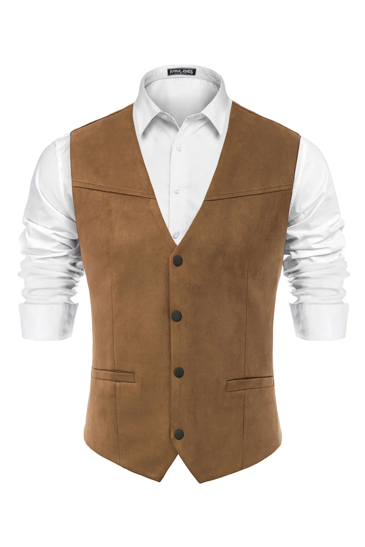 Men's Suede Leather Suit Vest Casual Western Cowboy Waistcoat Vests