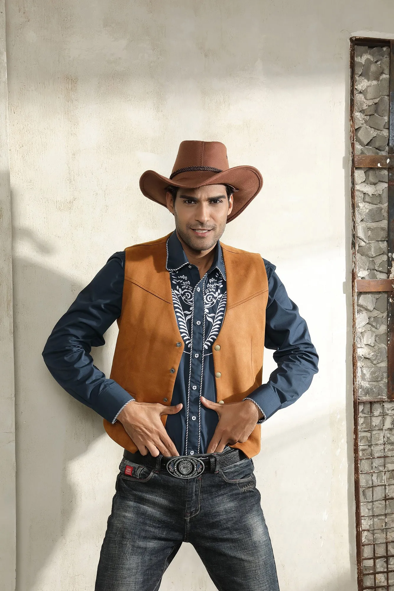 Men's Suede Leather Suit Vest Casual Western Cowboy Waistcoat Vests