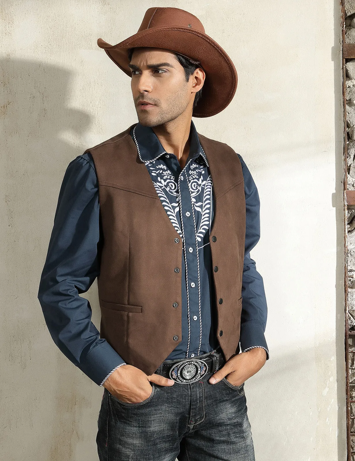 Men's Suede Leather Suit Vest Casual Western Cowboy Waistcoat Vests