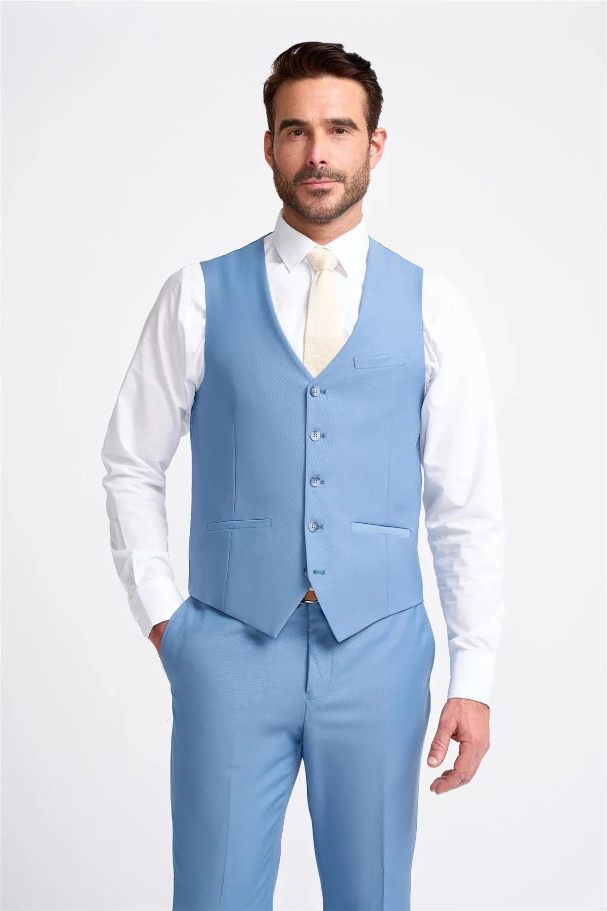 Men's Suit Sky Blue 3 Piece Tailored Fit Formal Wedding Dress