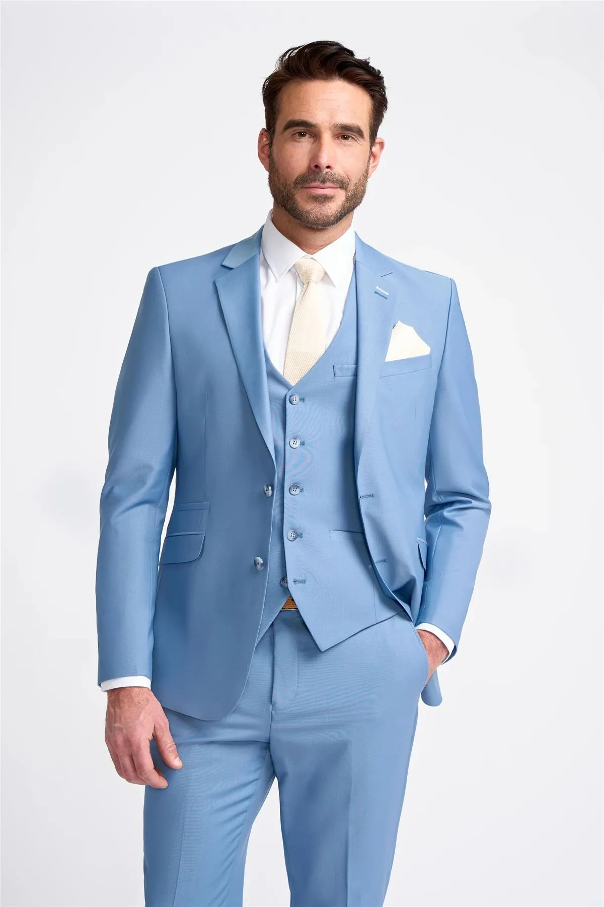 Men's Suit Sky Blue 3 Piece Tailored Fit Formal Wedding Dress