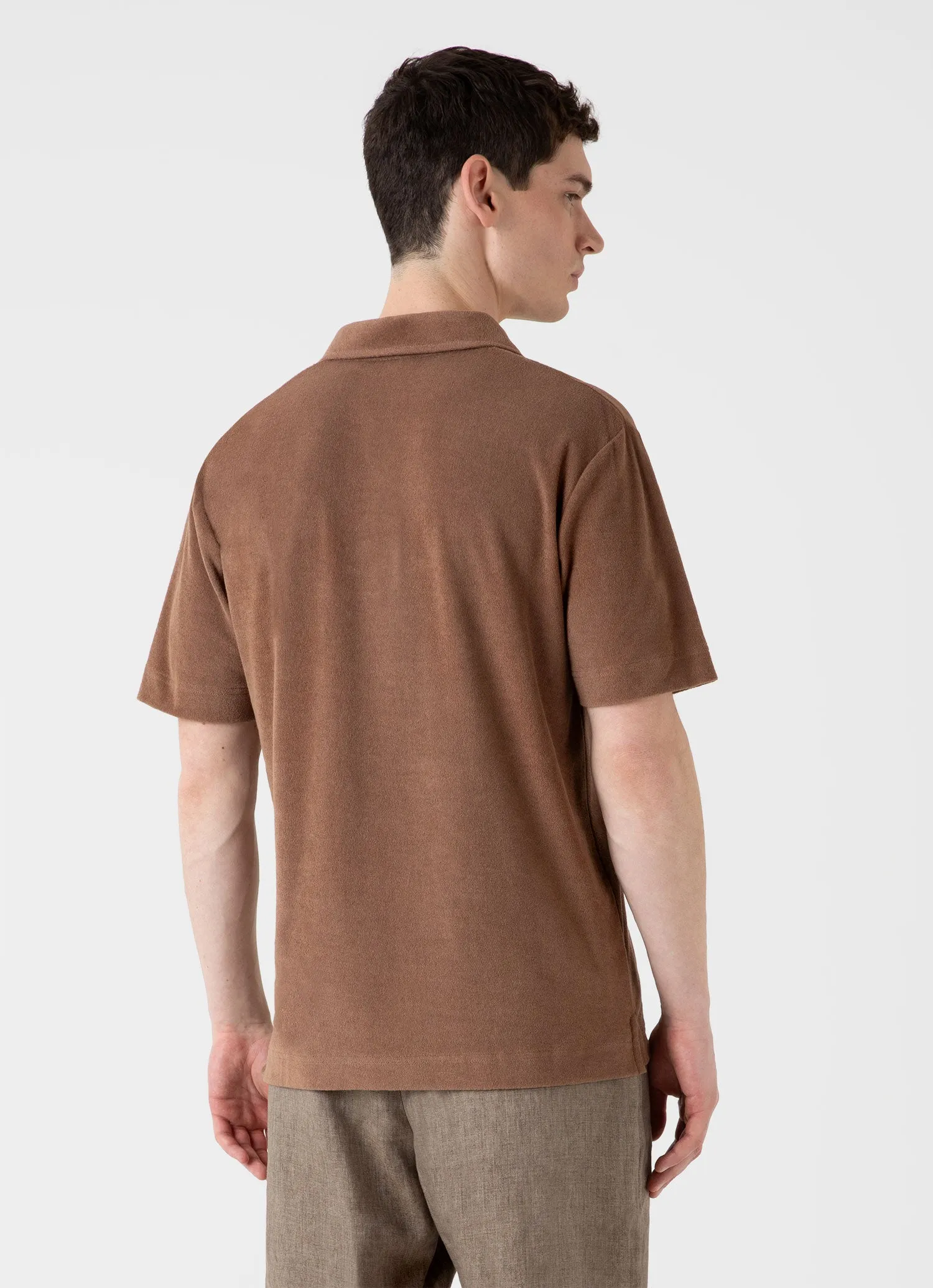 Men's Towelling Polo Shirt in Dark Sand