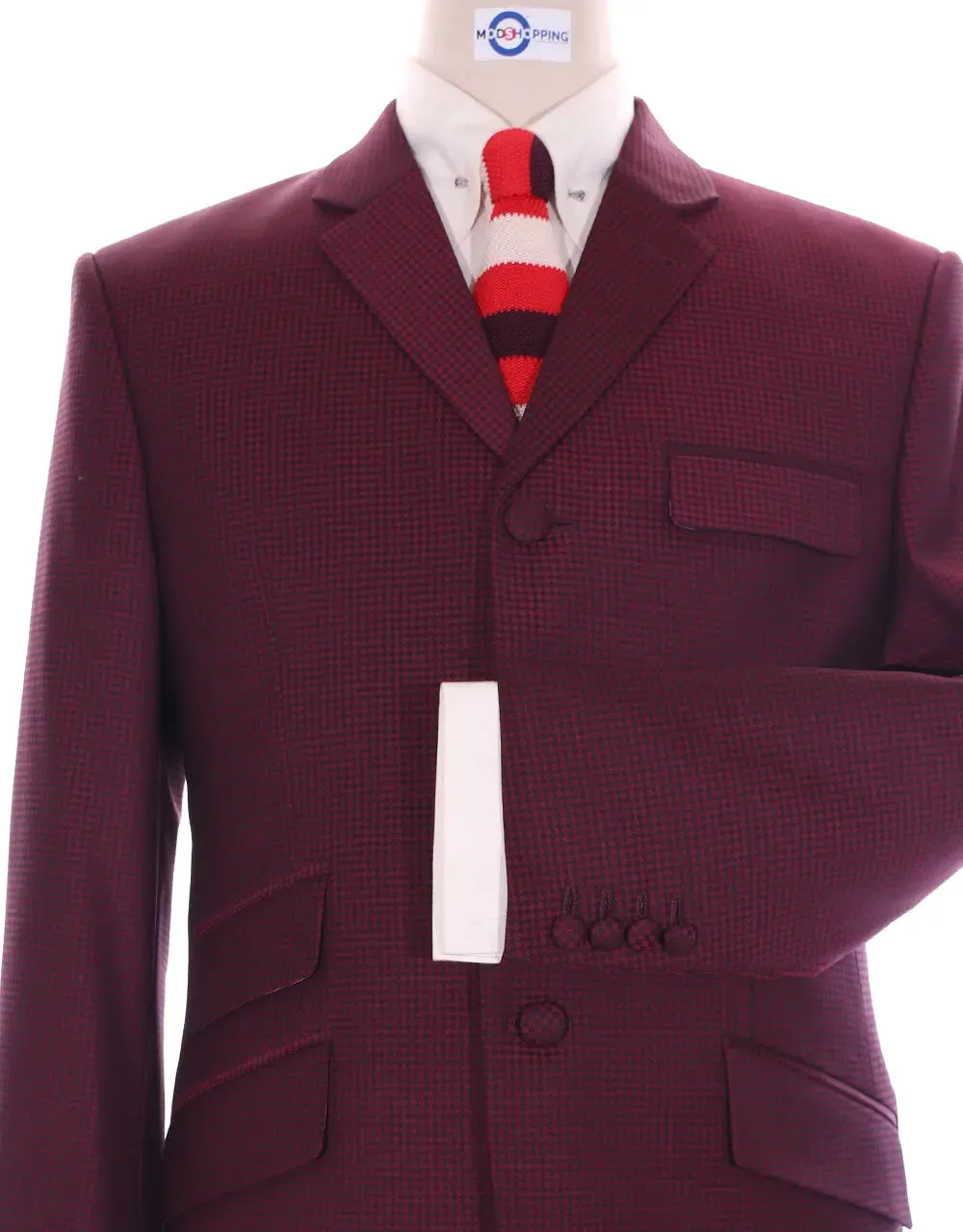 Men's Two Piece Suit - Burgundy Check Suit