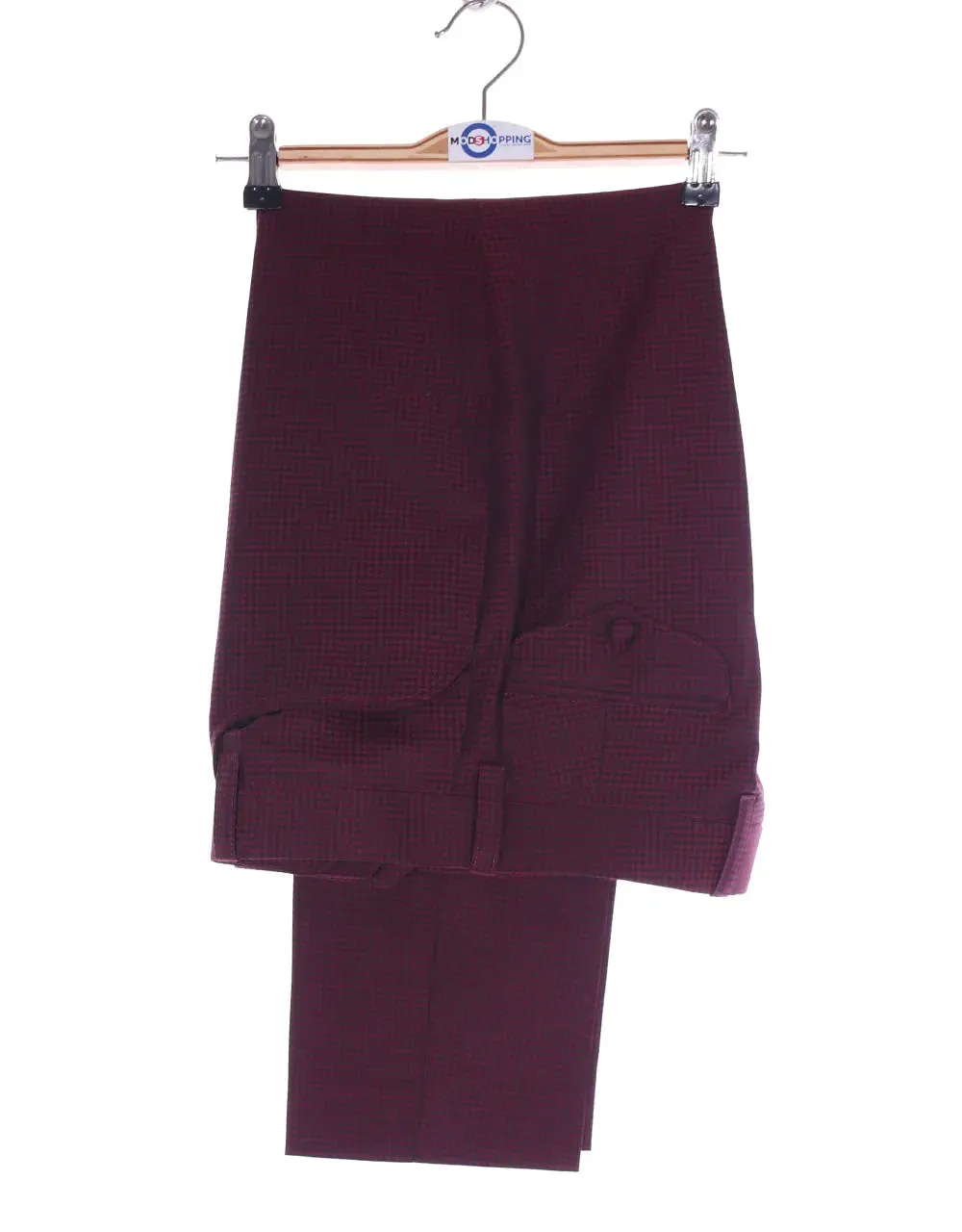 Men's Two Piece Suit - Burgundy Check Suit